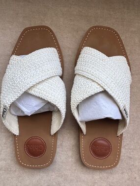 Chloe White Crossband Slide Sandals